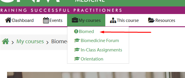 My Courses menu