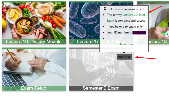 Example of examination tile restrictions